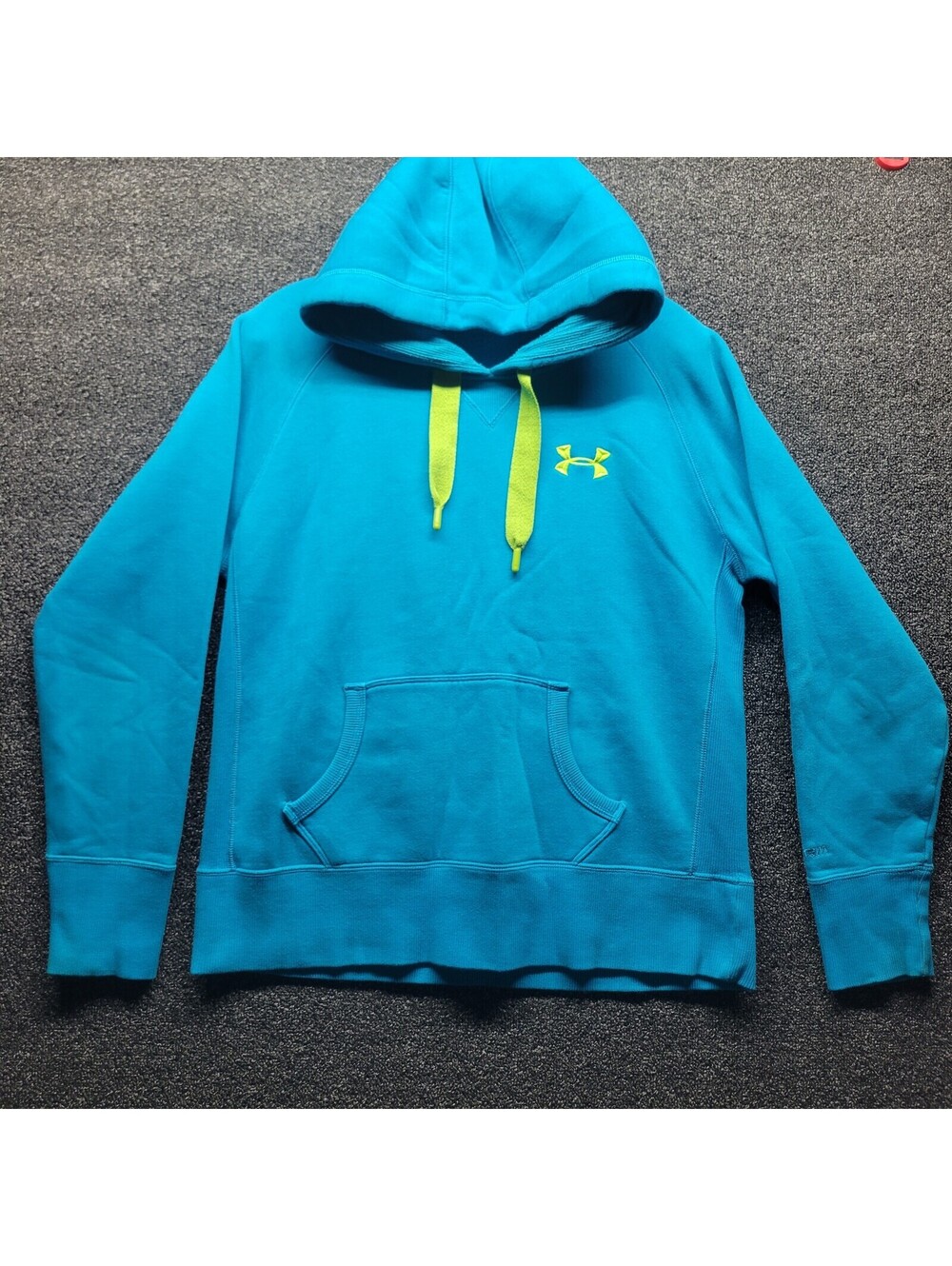 Under Armour Women's Sz M Loose Cold Gear Turquoise Lime Green Hoodie Sweatshirt